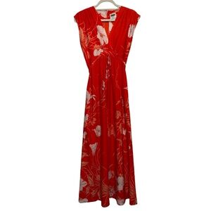 Vintage Malama Sophisticates Liberty House Hawaiian Orange floral Maxi Dress